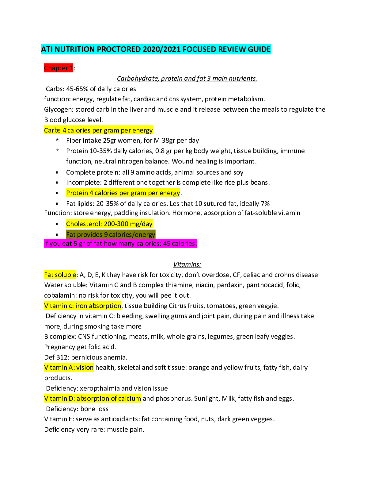 Preview image for ATI NUTRITION PROCTORED 2020/2021 FOCUSED REVIEW GUIDE